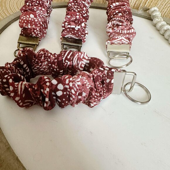Dark Red Boho Scrunchie Keychain Wristlet - Picture 4 of 5